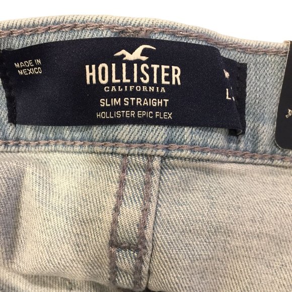 HOLLISTER Men's Epic Flex Slim Straight 36 x 32 Light Wash Jeans - Picture 3 of 5
